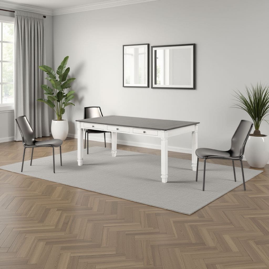 Dola Dining Table, Rustic White, Gray Wood, Rectangular 72 Inch Top - Rustic White, Gray