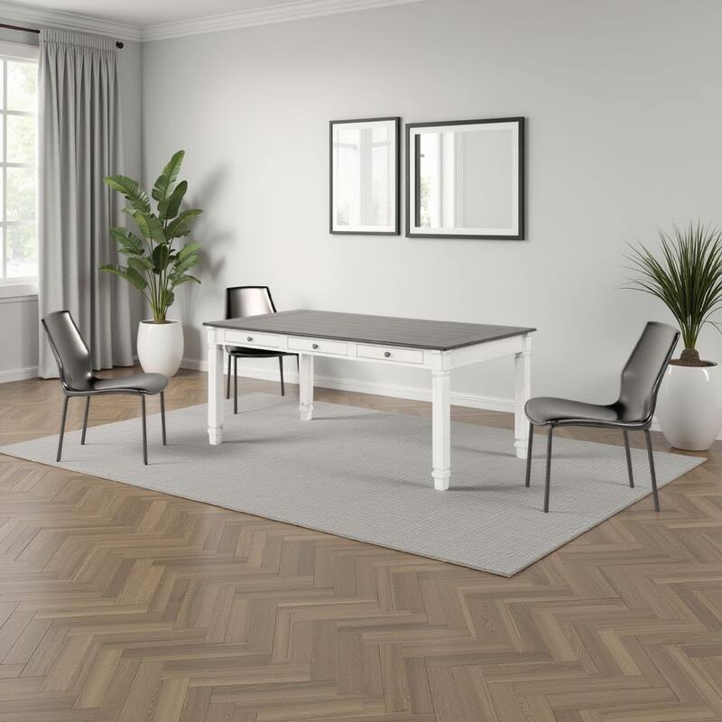 Dola Dining Table, Rustic White, Gray Wood, Rectangular 72 Inch Top - Rustic White, Gray