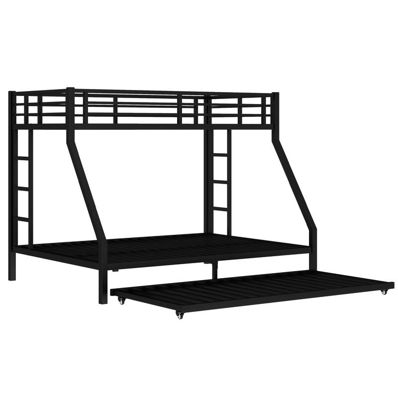 Twin XL Over Queen Metal Bunk Bed with Twin Trundle, Black