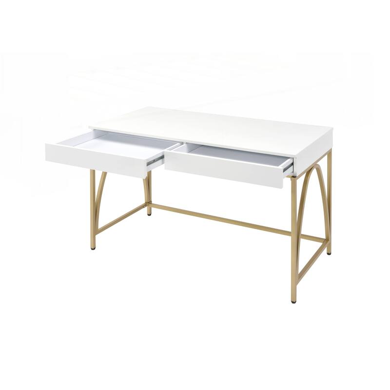 Lightmane White High Gloss & Gold Finish Vanity Desk