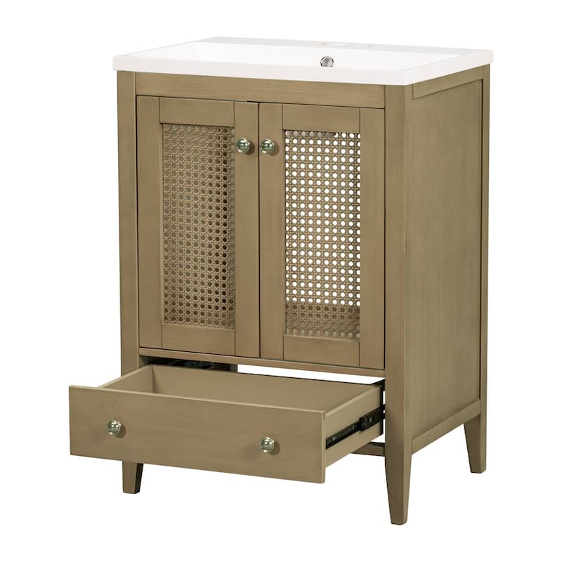 MDF Freestanding Bathroom Vanity Set with Drawer,Doors and Integrated Ceramic Sink