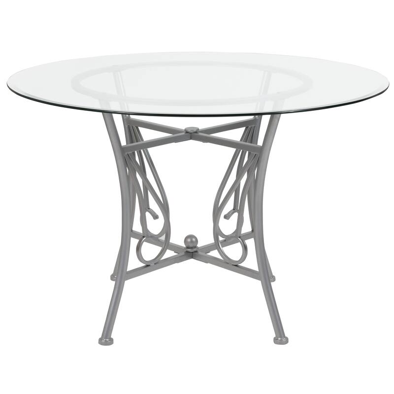 45'' Round Glass Dining Table with Curl Accent Matte Metal Frame - 45"W x 45"D x 29"H - 45"W x 45"D x 29"H