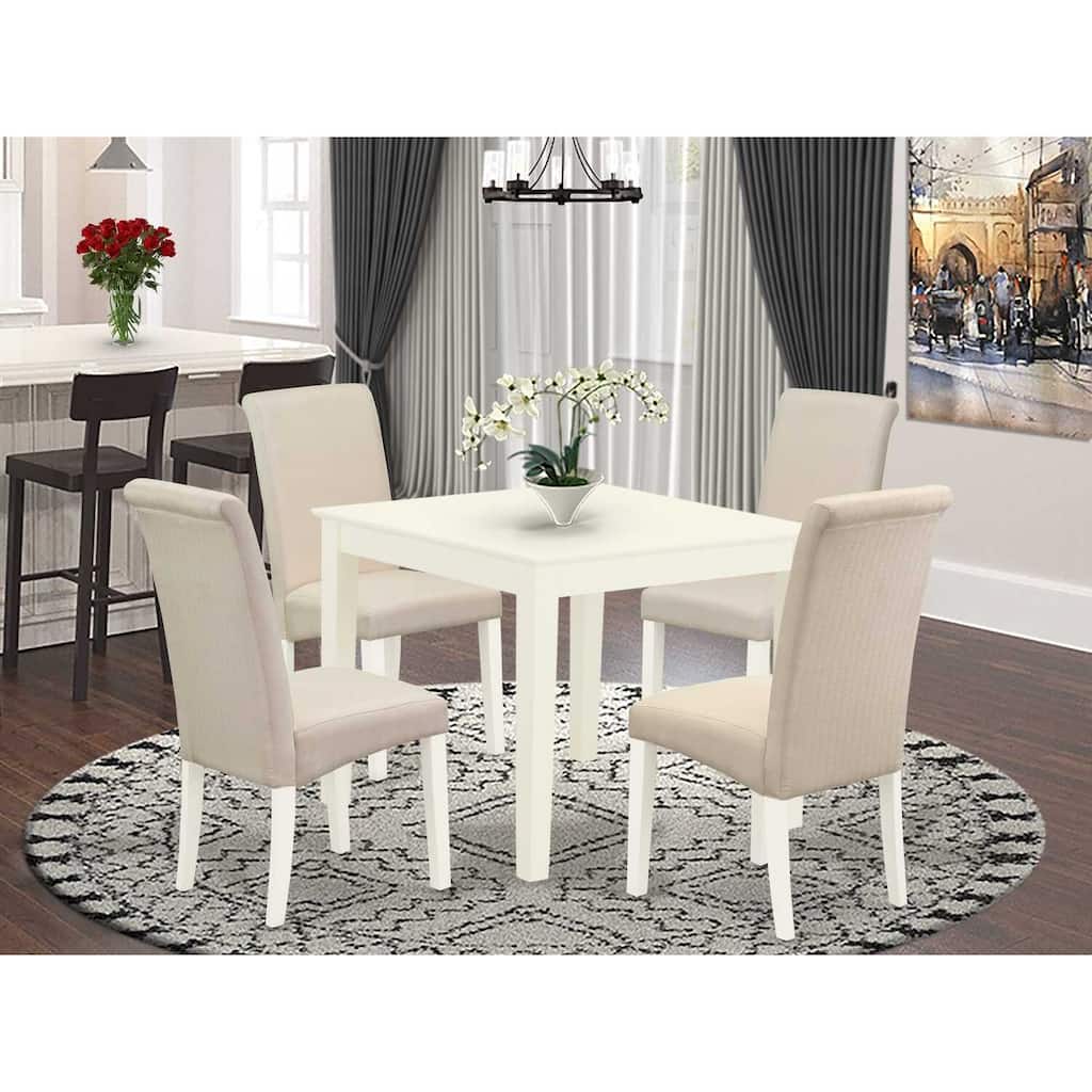 HomeStock 5-Pc Square Linen White Finish Solid Wood Top-Dining Room Set-Seats 4