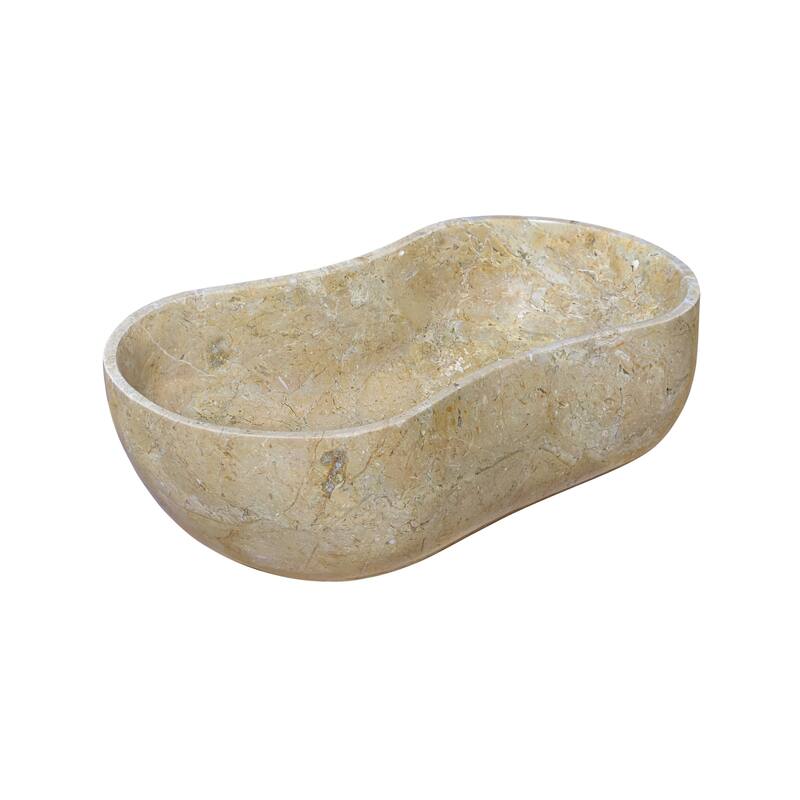 Roomfitters Marble Bathroom Vessel Sink, Natural Stone Countertop Wash Basin, Polished Oval Vanity Sink