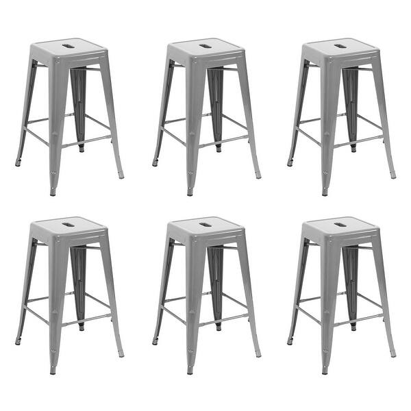 Belleze 26 Inch Metal Counter Stools Stackable Silver Set Of 6 On Sale Overstock 15874420