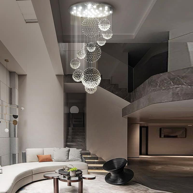 32 in. Modern Raindrop Crystal Chandelier 13-Light Dimmable Flush Mount Spiral Crystal Lighting for Foyer Living Room