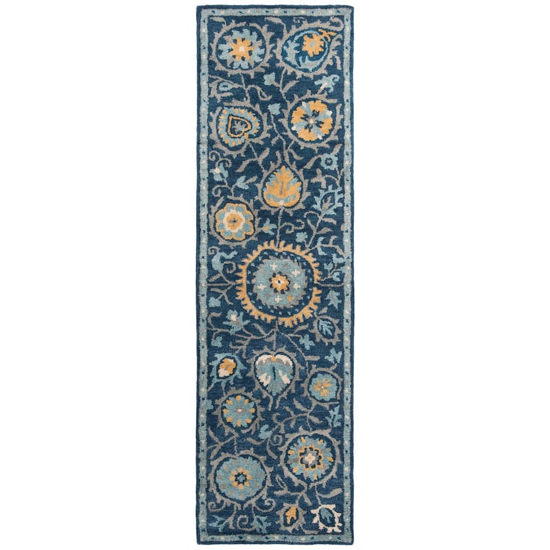 SAFAVIEH Handmade Heritage Zaynah Traditional Oriental Wool Rug - 2'3" x 8' Runner - Navy/Gold