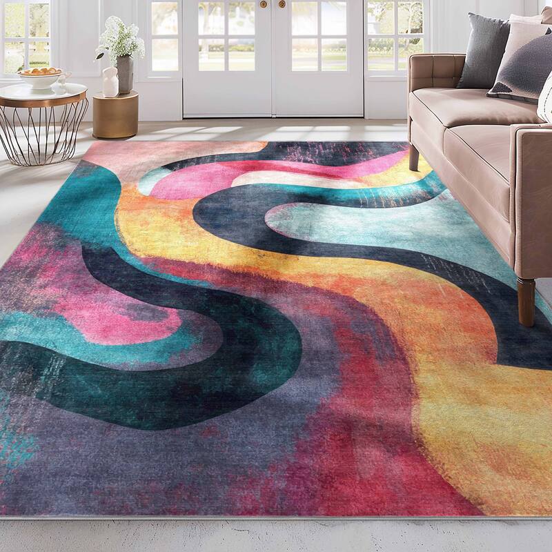 Well Woven Apollo Abstract Ondes Bold Modern Easy Clean Multi Area Rug