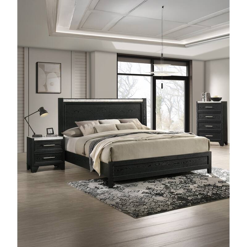 Modern White Faux Marble Top 4-Drawer Tall Chest in Black Finish