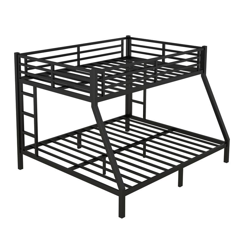 Metal Bunk Bed with Dual Ladders, Noise-Free Sleep, Space-Saving Storage & Safety Guardrails