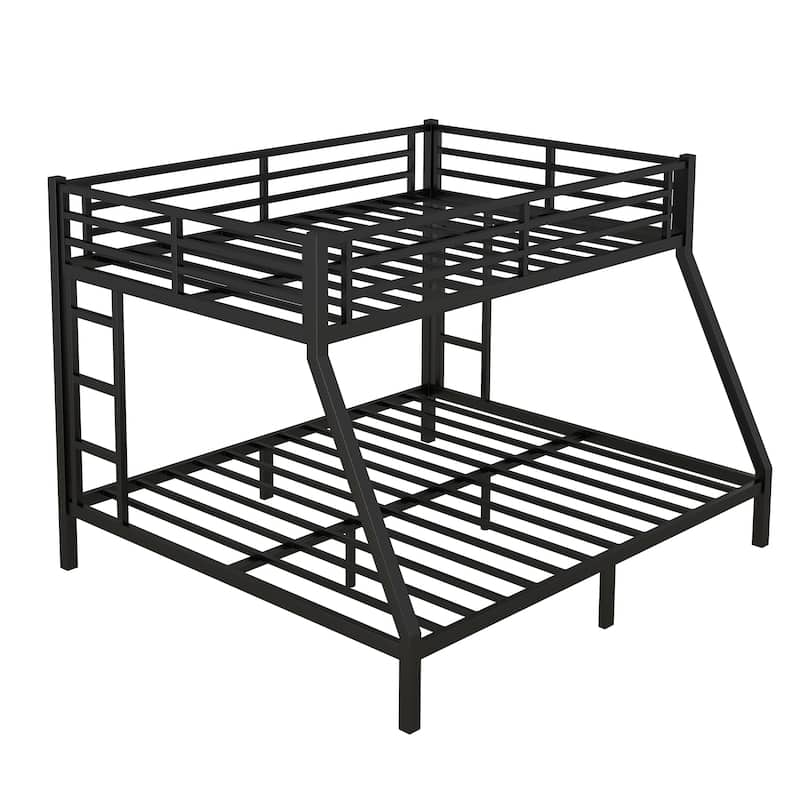 Metal Bunk Bed with Fence, Ladder, Space-Saving and Noise Reduced for Teens and Adults