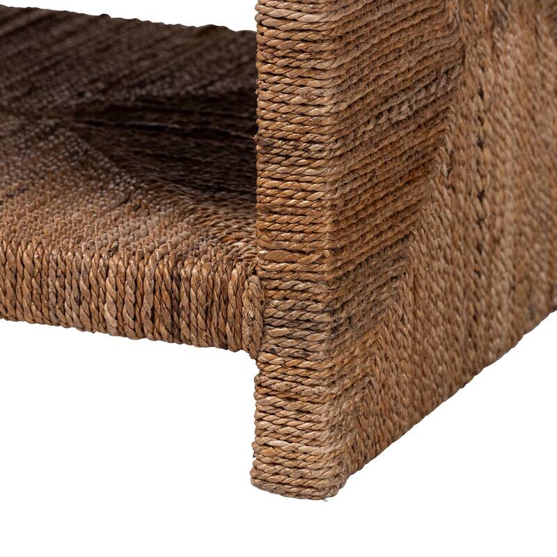 Liza Rectangle Seagrass Coffee Table - Handwoven Natural Fiber Frame with Open Shelf, Coastal Boho Furniture