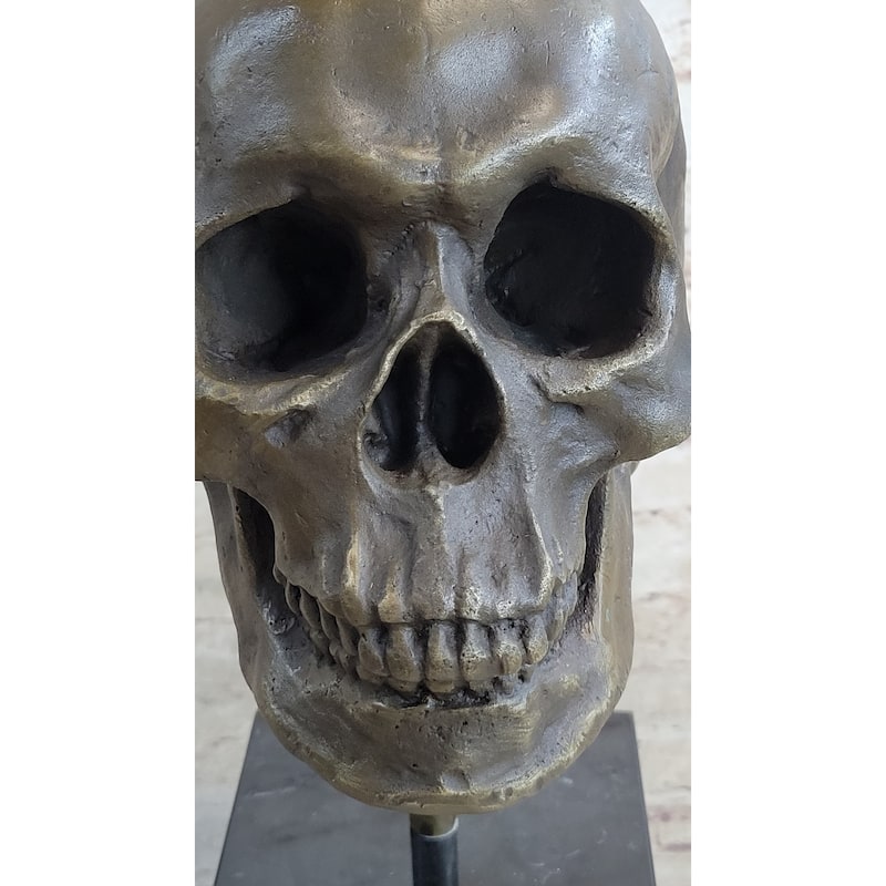 Hot Cast Bronze Skull Skeleton Metal Bust Sculpture Statue On Marble Base Signed Original Milo