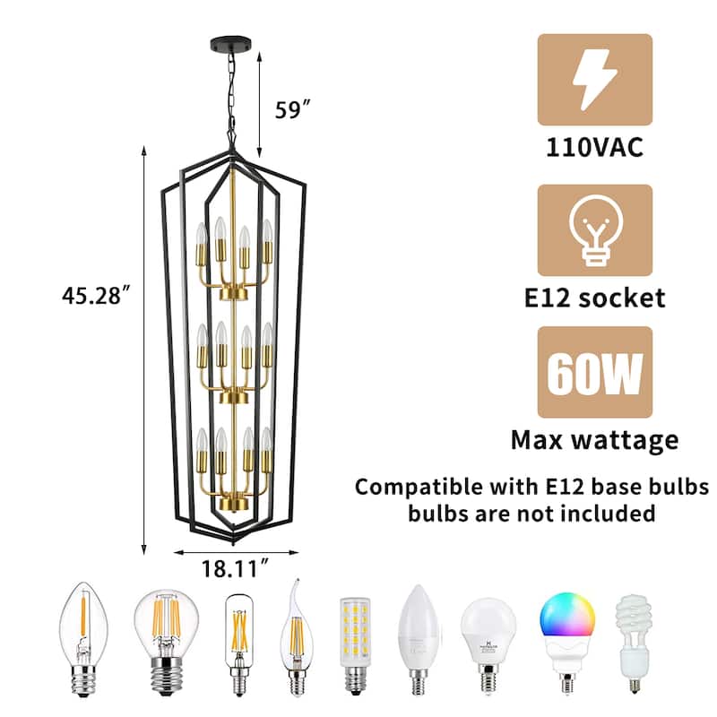 12-Lights Geometric Chandeliers black Kitchen Pendant Lamp