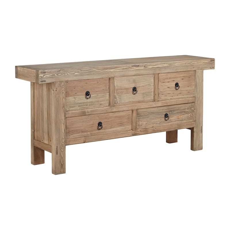 Old Pine 77-inch Five Drawer Buffet Server, Clear Coat Reclaimed Pine