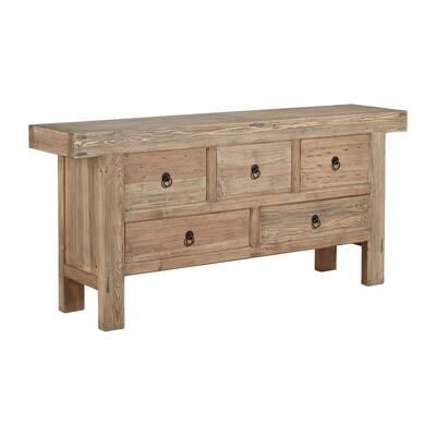 Old Pine 77-inch Five Drawer Buffet Server, Clear Coat Reclaimed Pine