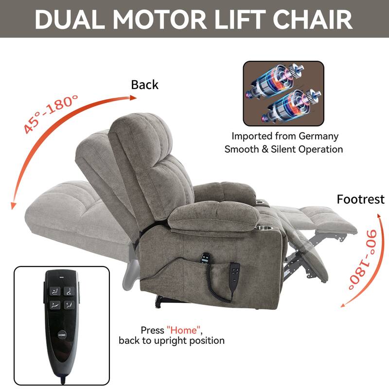 Roomfitters Dual Motor Power Lift Recliner Chair with Heat Massage Oversized Infinite Position Sofa with Cup Holders