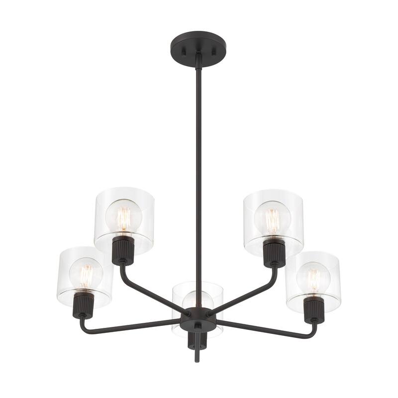 Vibrato 27 in. 5-Light Matte Black Transitional Chandelier with with Clear Glass Shades