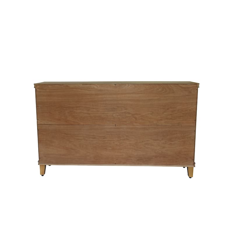 59in Brown Accent Cabinet 4 Doors Natural Wood Storage for Living Room Dining Room