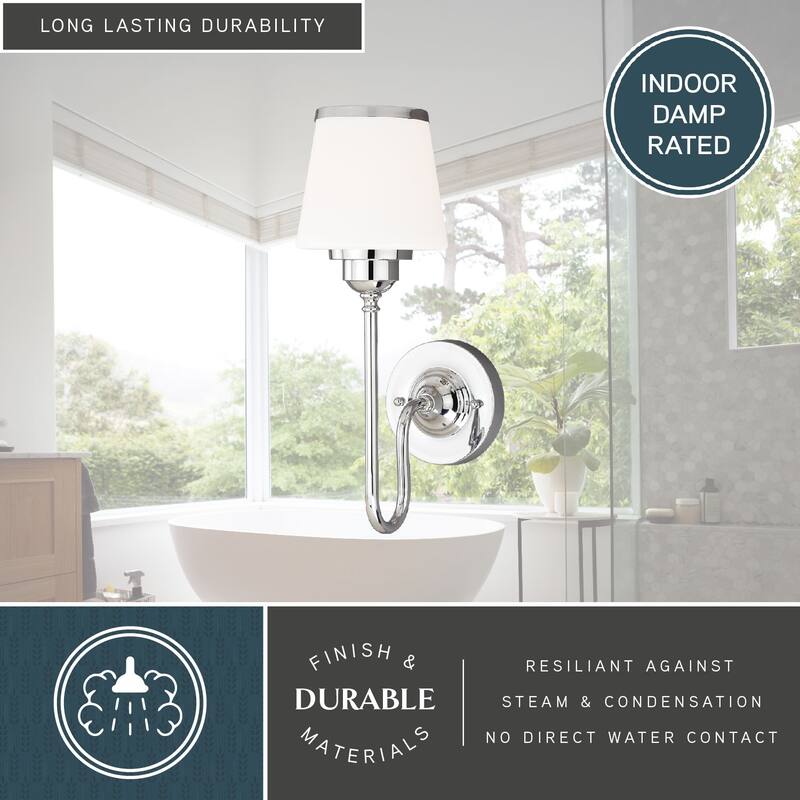 Kelsy 1 Light Chrome Bathroom Wall Fixture - 6-in W x 16-in H x 8.5-in D