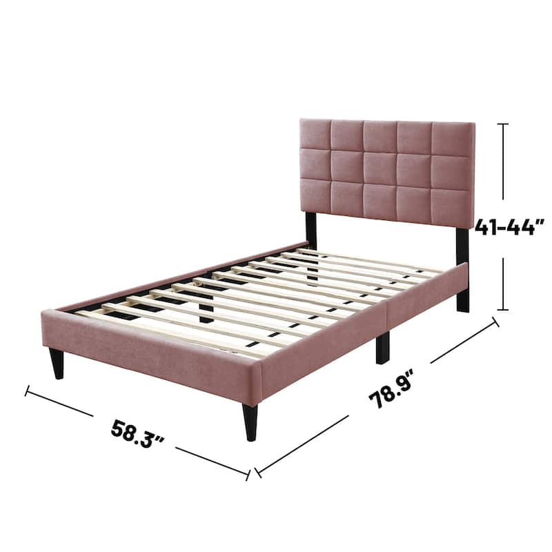 Brushed Linen Fabric Adjustable Headboard Full Bed with Biscuit Tufting Design