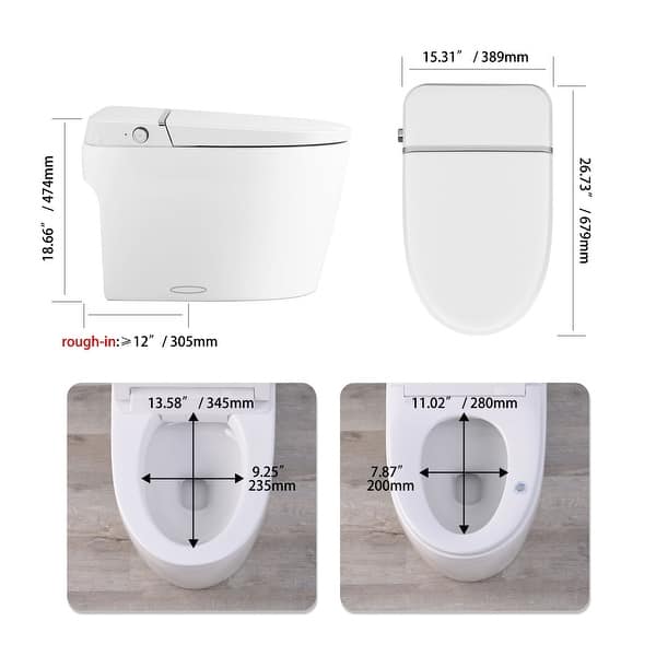 Vanityfair Smart Toilet Bidet with Foot Sensor Open Cover/Seat, Heated Seat, Power Outage Flushing, with Remote Control
