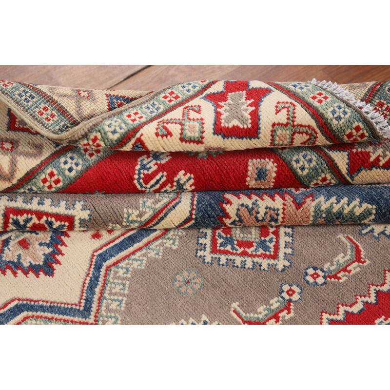 Kazak Area Rug Handmade Traditional Grey Wool Carpet - 5'0" x 6'7"