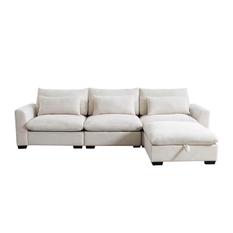 GDFStudio- Ravenscroft Corduroy Modular Sofa With Storage Ottoman