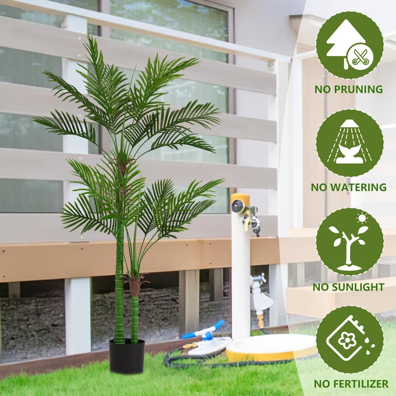 180CM Artificial Double-Stem Travelers Palm with 18 Leaves Potted Plant for Indoor Decor 1pc