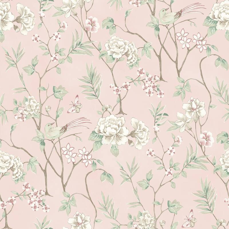 NuWallpaper Chinoiserie Garden Pink Peel and Stick Wallpaper