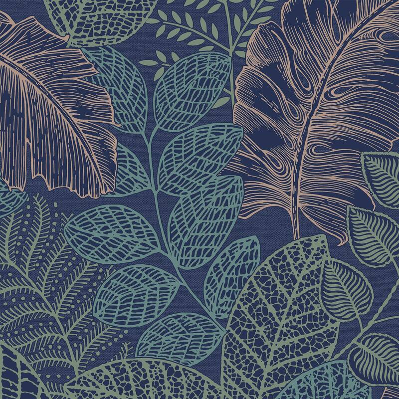 Scattered Leaves Blue and Copper