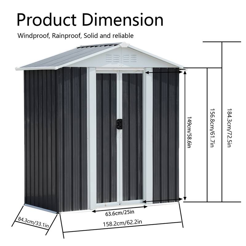 5X3 Feet Dark Grey Outdoor Storage Shed With Aluminum Alloy Frame