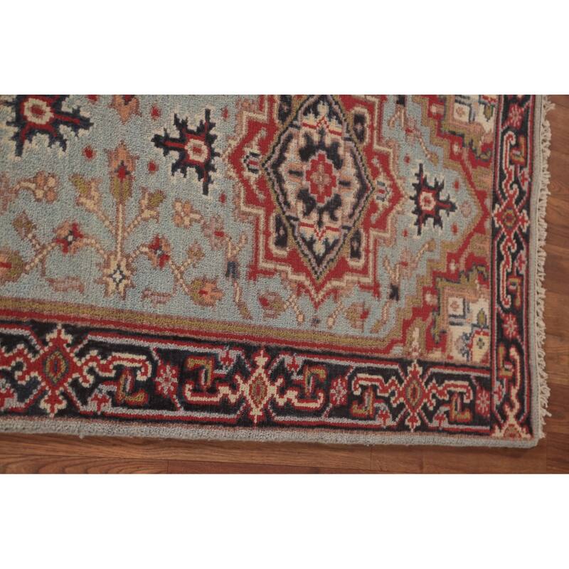 Light Blue Heriz-Serapi Oriental Runner Rug Wool Carpet - 2'6"x 9'10"