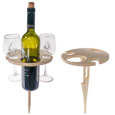 Portable Outdoor Wine Table With Bottle Holder - Foldable Mini Wooden Wine Glass Rack & Snack Holder
