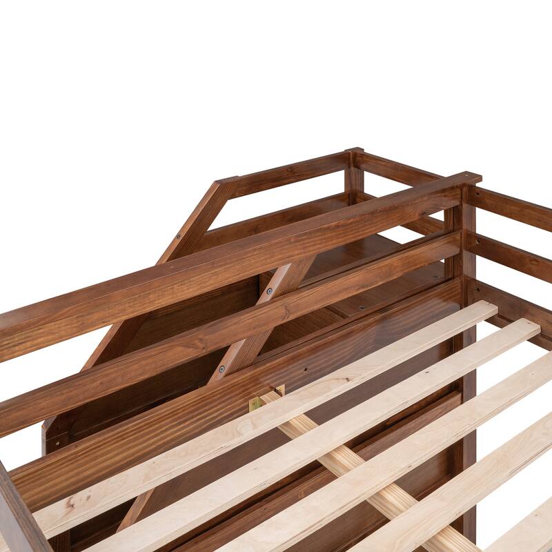 Bunk Bed with Trundle with Safety Guardrail and 3 Storage Stairs, Triple Bunk Multifunctional Space-Saving Solution for Bedroom