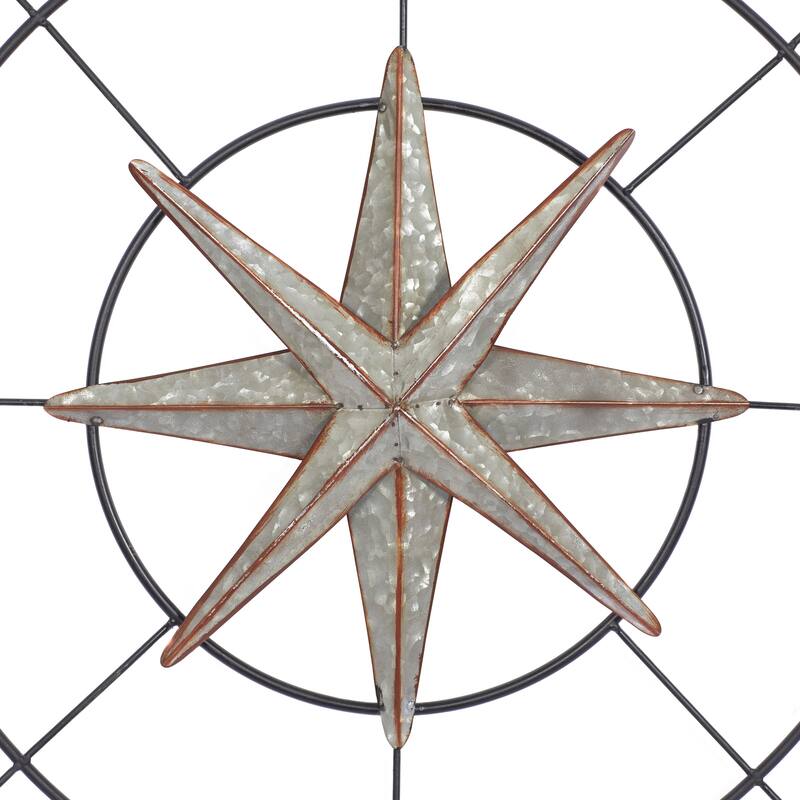 Gray Metal Indoor Outdoor Compass Home Wall Decor with Distressed Copper Like Finish