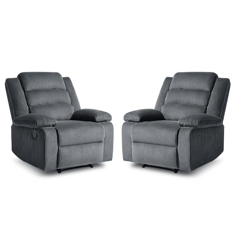 2 Set Modern Corduroy Manual Recliner Chair, Oversize Accent Chair Recliner with Wide Armrest