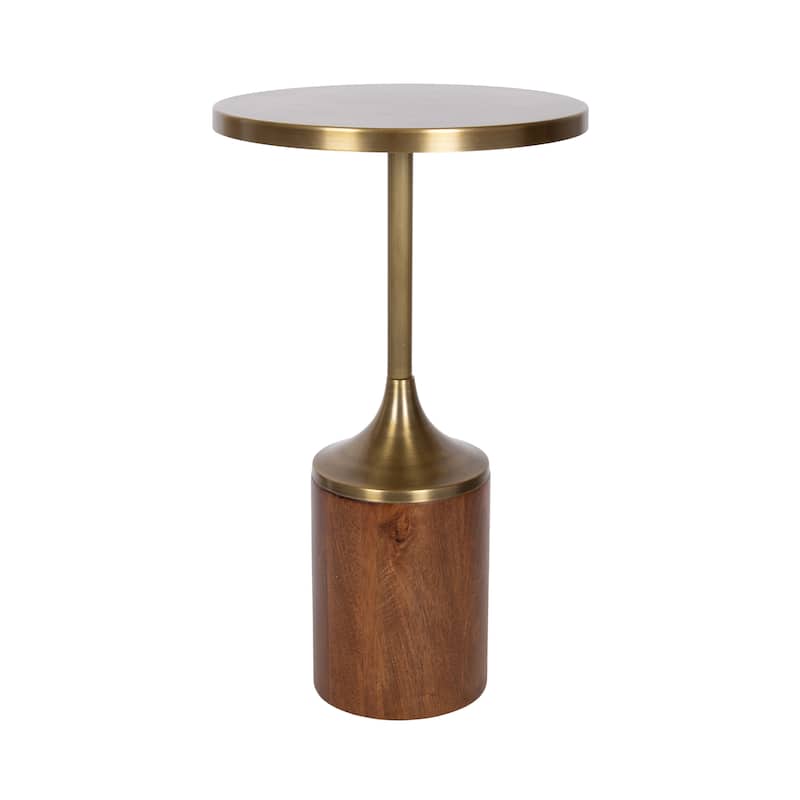 Kate and Laurel Whelan Round Side Table - 14x14x24 - Walnut Brown/Gold