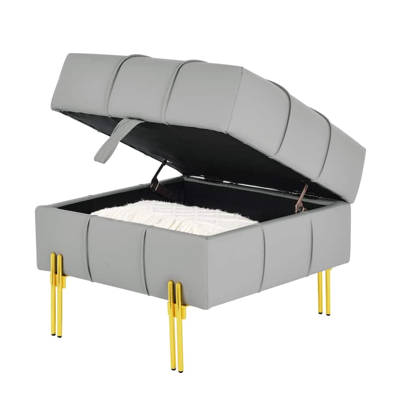 22 inches Anti-scratch Leather Storage Ottoman, Pet Friendly Entryway Bench with Golden Stainless Steel Legs