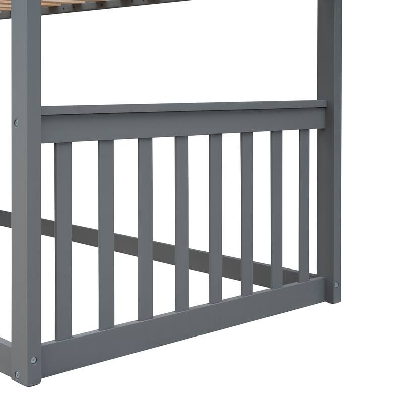 Twin Solid Pine House-Shaped Bunk Bed with Ladder
