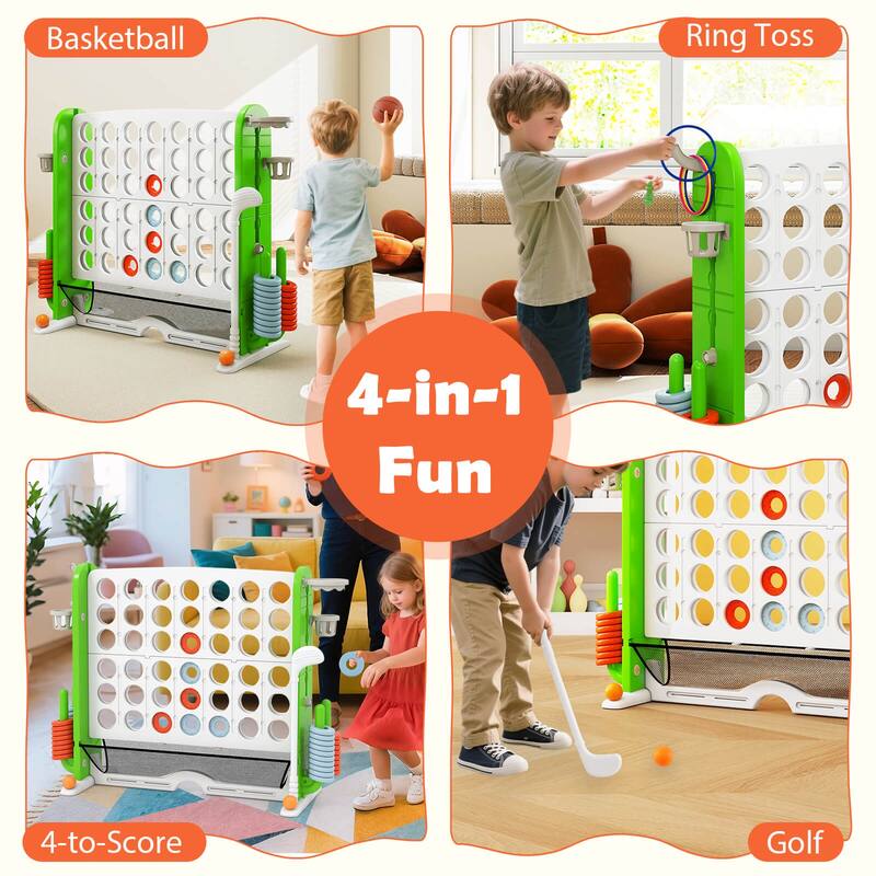 Costway Giant 4-in-a-Row Game Set with Ring-toss, Basketball Hoop, - See Details