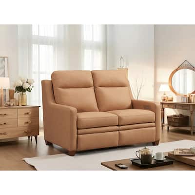 Genuine Leather Recliner Sofa 56" Triple-Motor Power Zero-Wall Reclining Loveseat with USB&USB-C Port