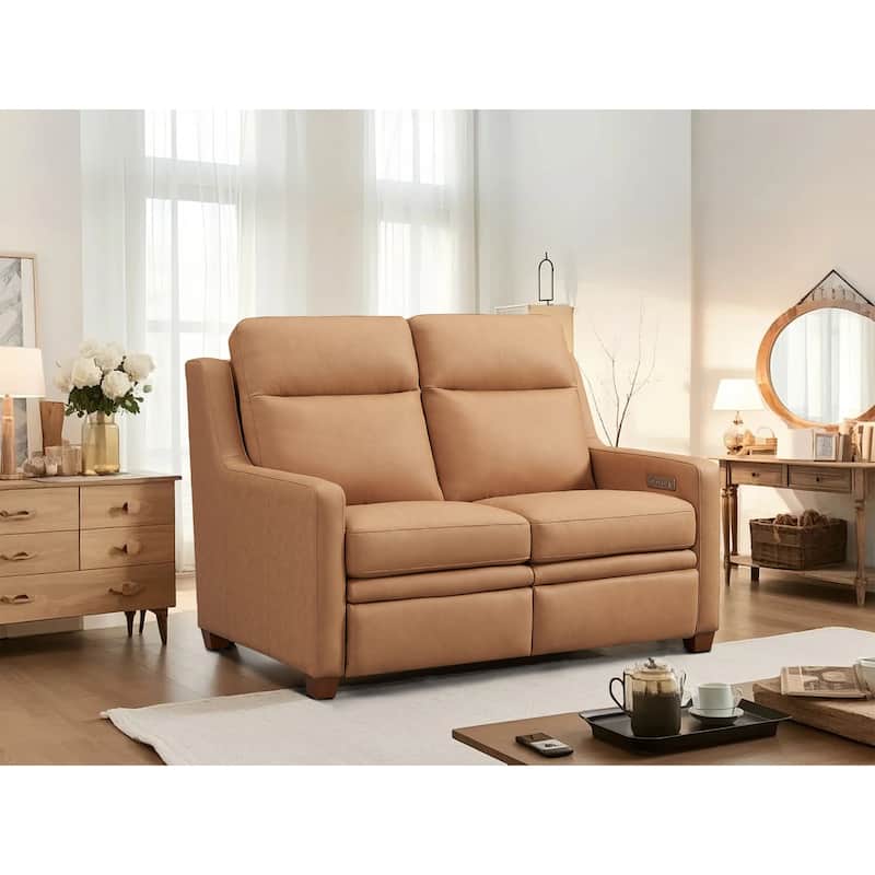 Genuine Leather 56" Triple-Motor Power Zero-Wall Reclining Loveseat with USB&USB-C Port - Camel