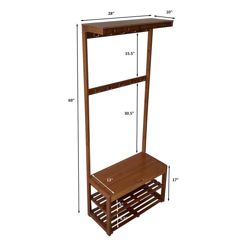 Bamboo Entryway Hall Tree with Storage Area