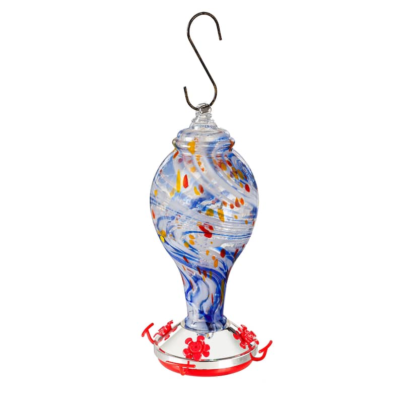 Art Glass Hummingbird Feeder, Blue Swirl