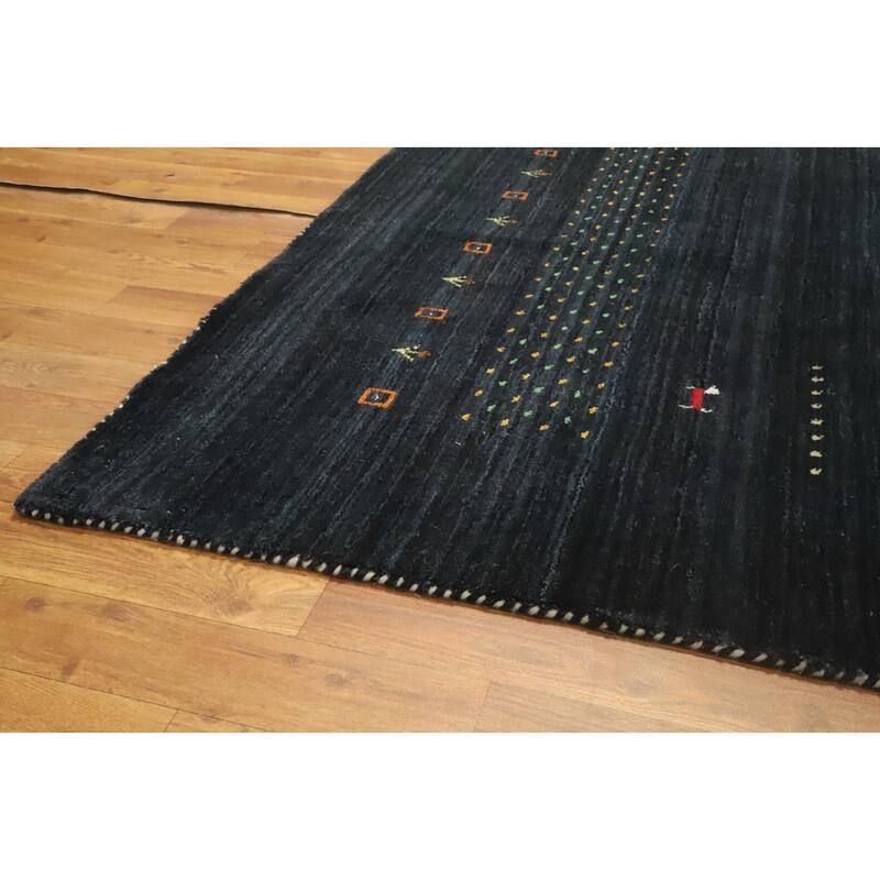 Hand Knotted Oriental 100% Wool Carpet Tribal Animal Pictorial Navy Blue & Blues Gabbeh Area Rug - 8' 11'' X 9' 1''