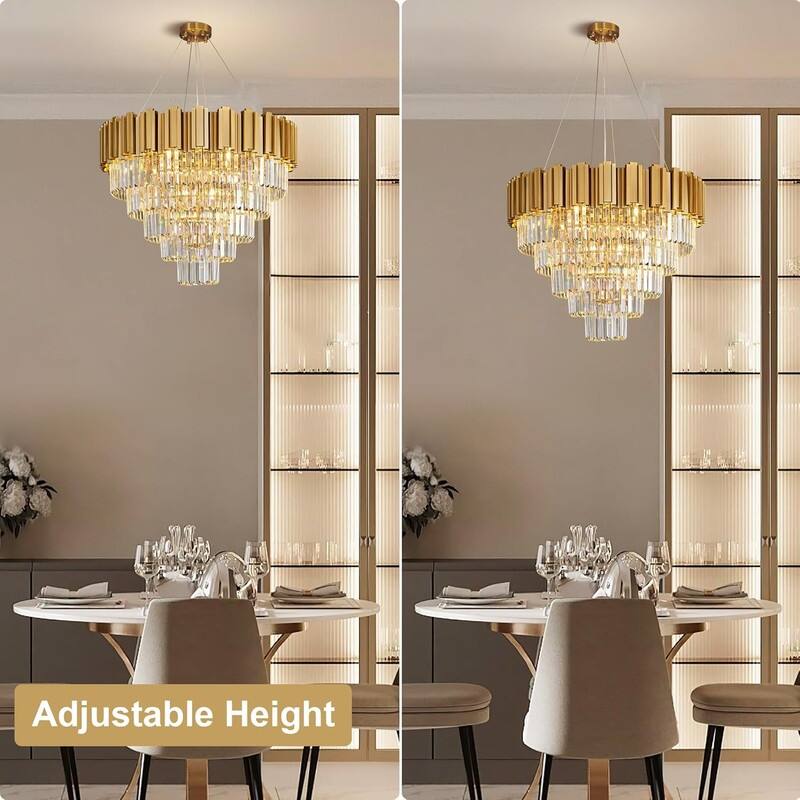 KAYLA Large Crystal Chandelier - 35.4"Modern 6-Tier 17-Light Chrome Ceiling Light, Luxury K9 Crystal