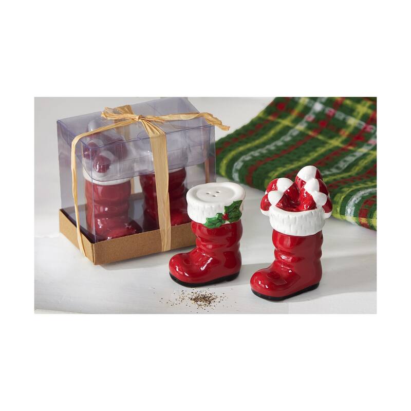 Santa Boots Salt and Pepper Shakers Set of 2 Christmas Decor Multicolor Ceramic Hand Wash Only 3.75 in H