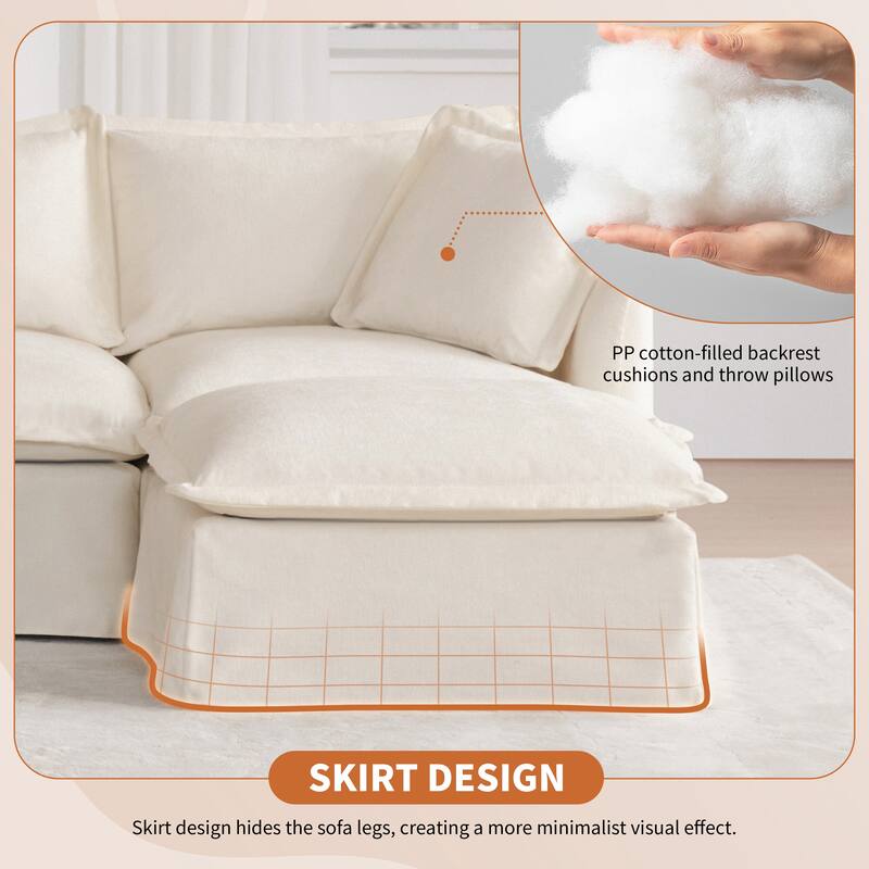 Modern Skirted Modular Sectional Sofa with USB Console and Hidden Storage and Ottomans for Living Room or Guest Room