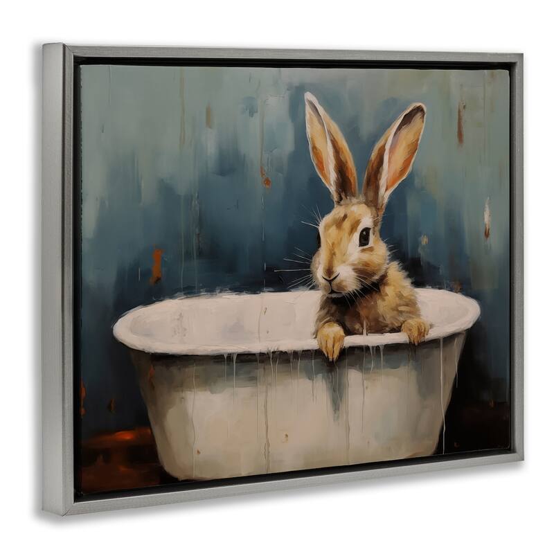 Stupell Baby Bunny in Tub Framed Floater Canvas Wall Art Design By Arlington Prints